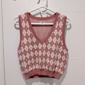 Sunday Best Argyle Knit Tank Top - Pink and Cream